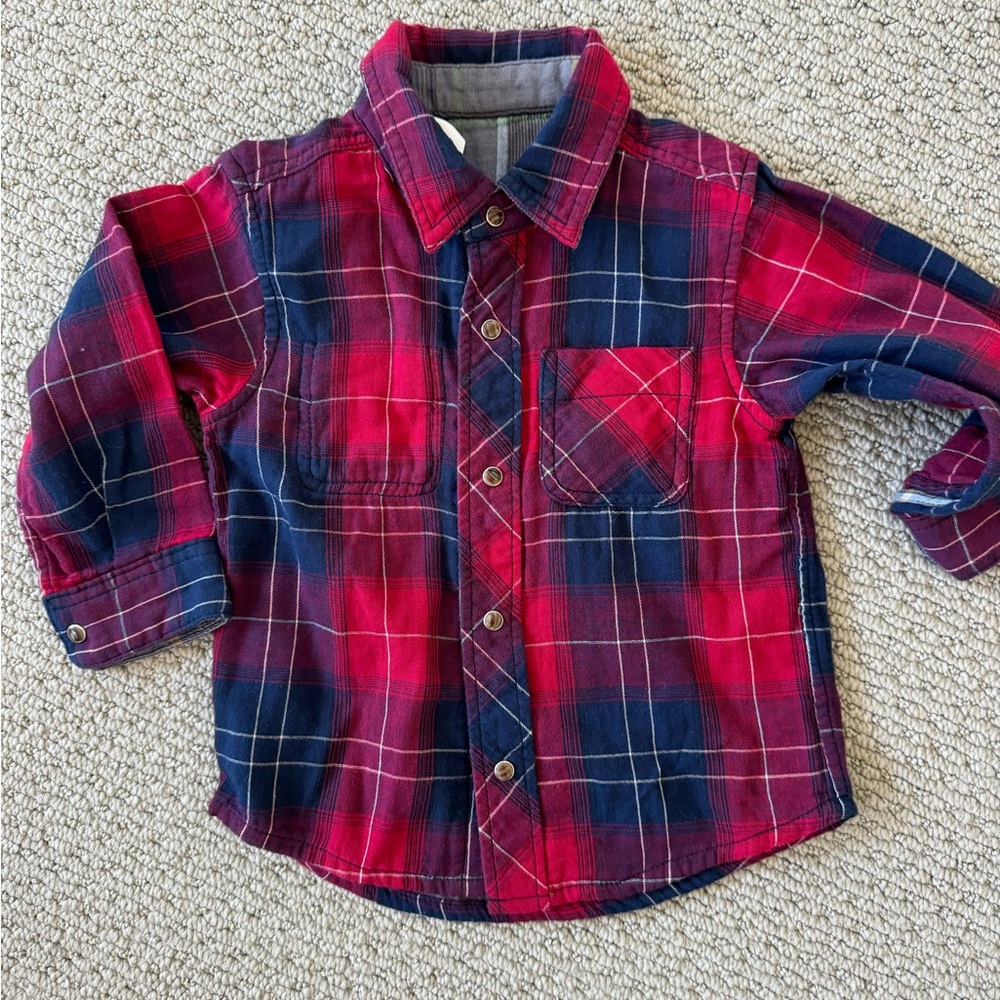 Plaid Kids Shirt - Red and Blue (reversible)